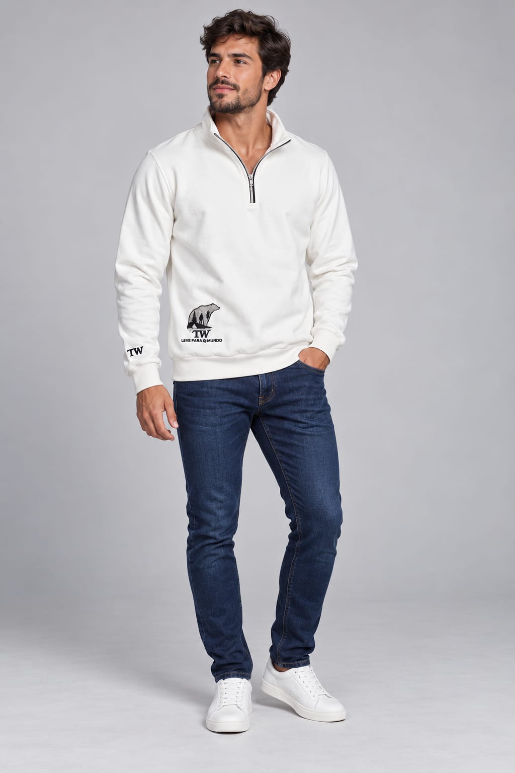 Blusão Masculino TW Leve para o Mundo – Gola Alta Half-Zip