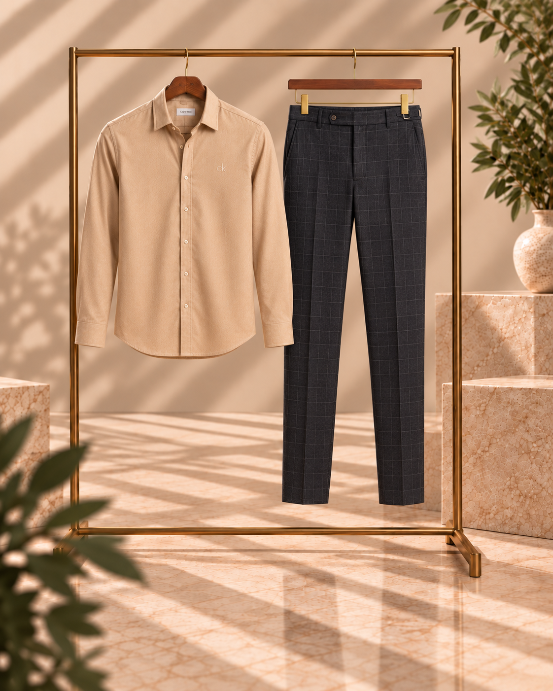 Kit Linha Alfaiataria – Camisa CK Bege + Calça TW