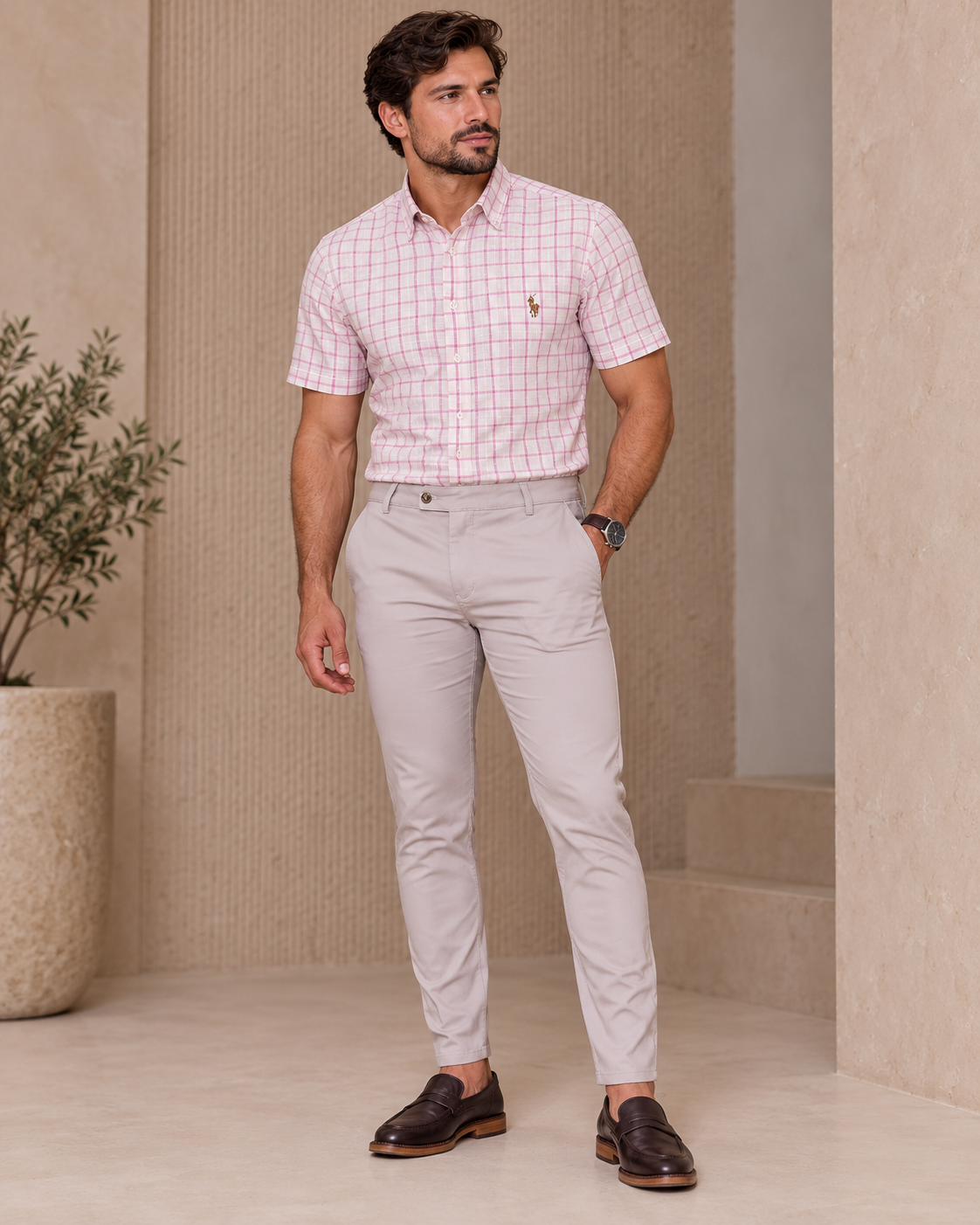 Kit Linha Alfaiataria – Camisa Polo Ralph Lauren Xadrez + Calça TW