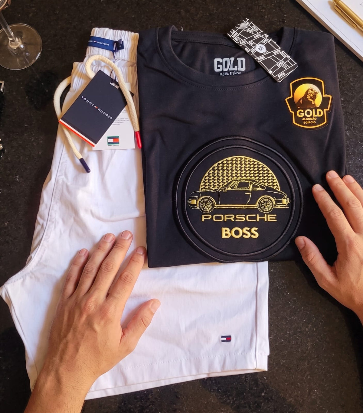Kit Premium Porsche Boss com short Tommy Hilfiger branco