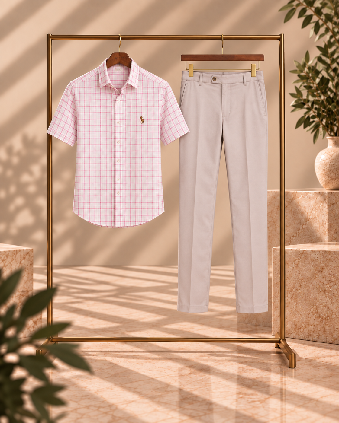 Kit Linha Alfaiataria – Camisa Polo Ralph Lauren Xadrez + Calça TW