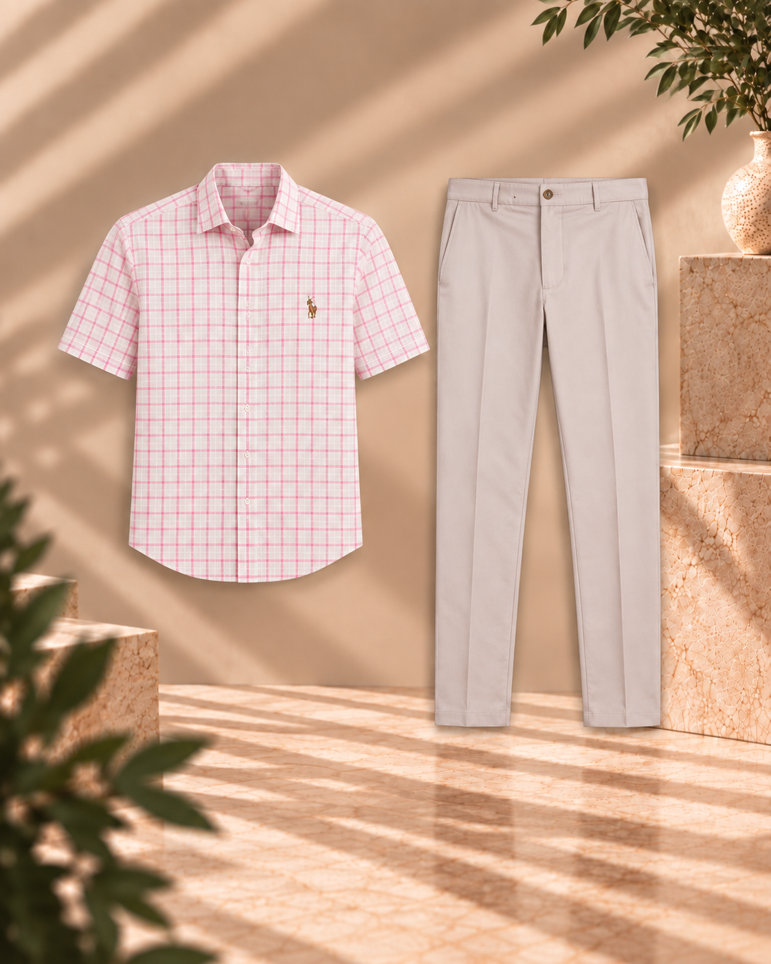 Kit Linha Alfaiataria – Camisa Polo Ralph Lauren Xadrez + Calça TW
