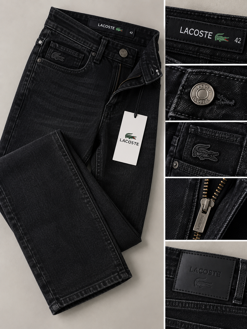 Calça Jeans Lacoste Slim Fit Premium Preta Estonada