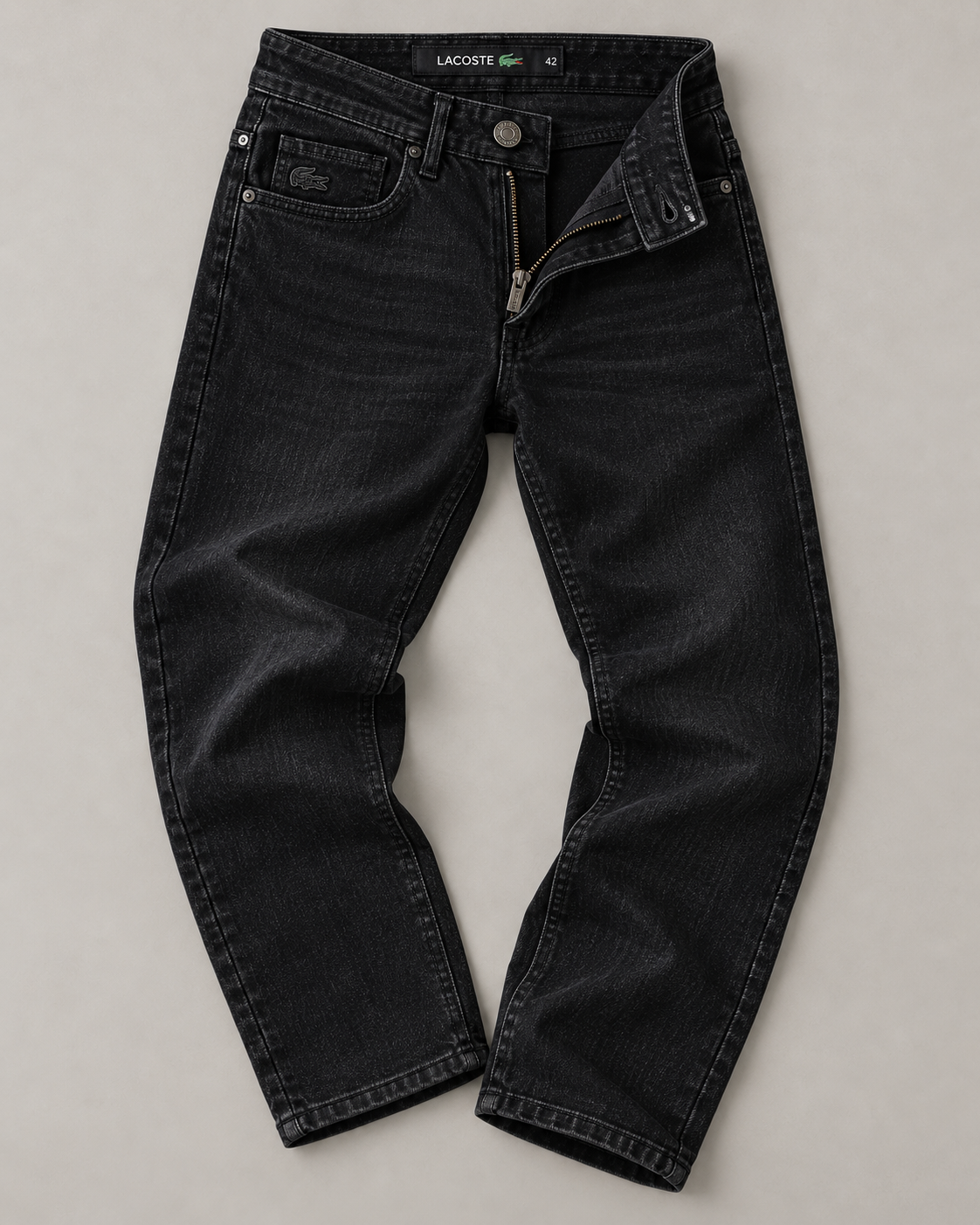 Calça Jeans Lacoste Slim Fit Premium Preta Estonada