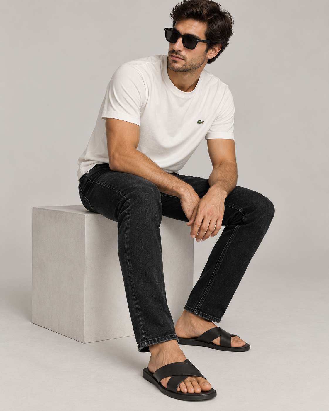 Calça Jeans Lacoste Slim Fit Premium Preta Estonada
