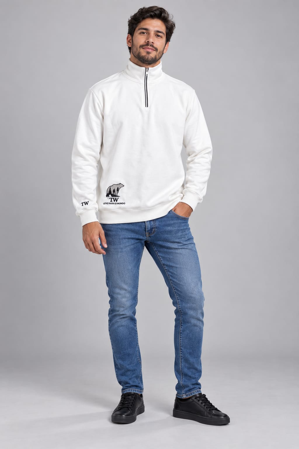 Blusão Masculino TW Leve para o Mundo – Gola Alta Half-Zip
