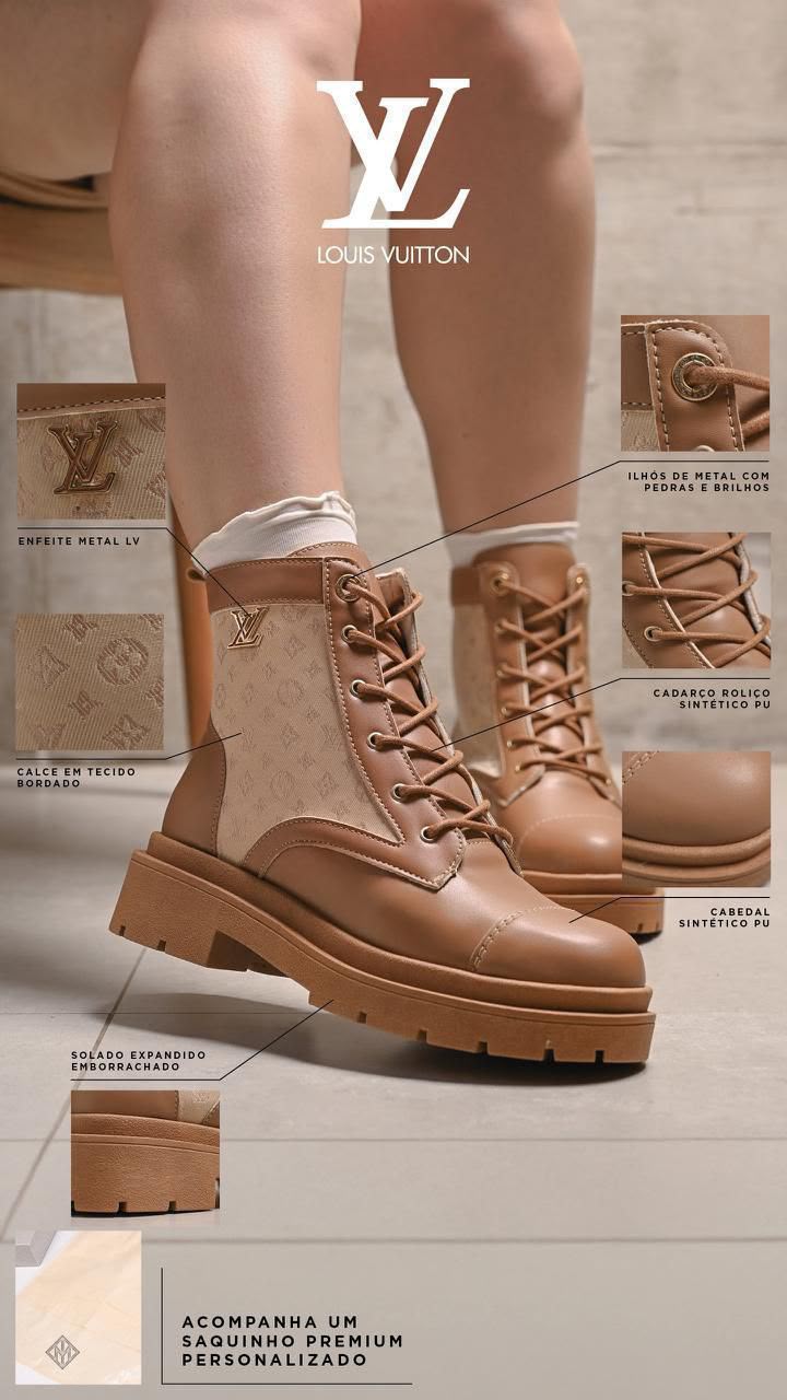 Bota feminina premium monograma caramelo