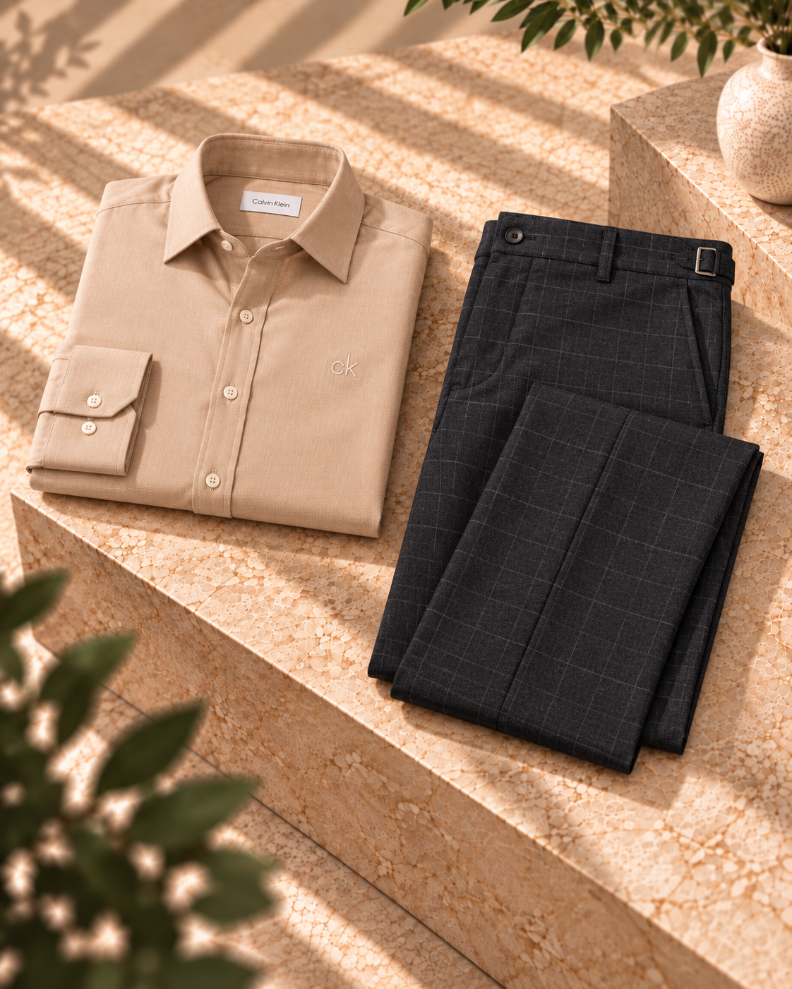 Kit Linha Alfaiataria – Camisa CK Bege + Calça TW