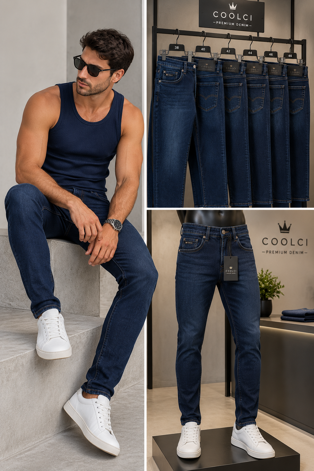 Calça Jeans Coolci Slim Fit Premium Azul Escuro com Elastano
