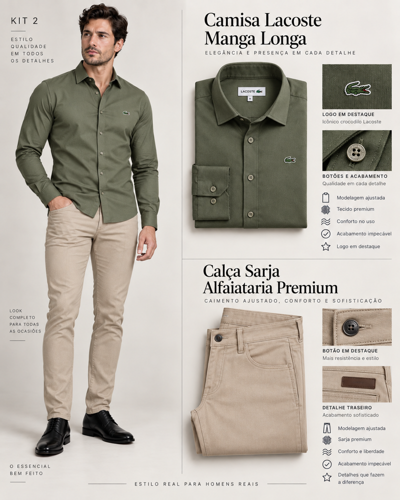 Kit Alfaiataria – Camisa Lacoste + Calça TW