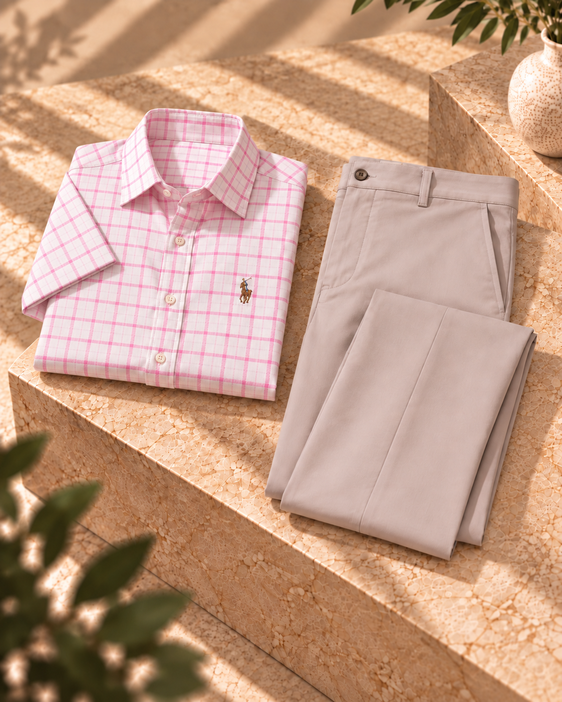 Kit Linha Alfaiataria – Camisa Polo Ralph Lauren Xadrez + Calça TW