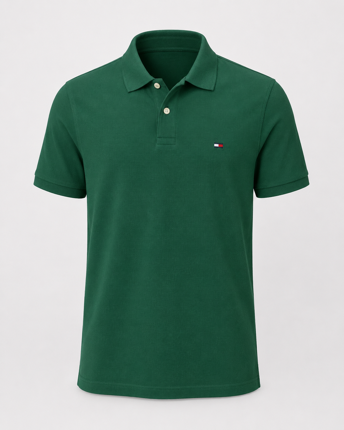 Polo TH Premium Luxo verde-escuro em manequim fantasma